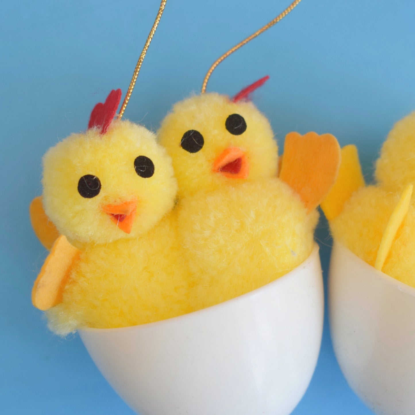 Vintage 1970s Pom Pom Chicks In Hanging Eggs