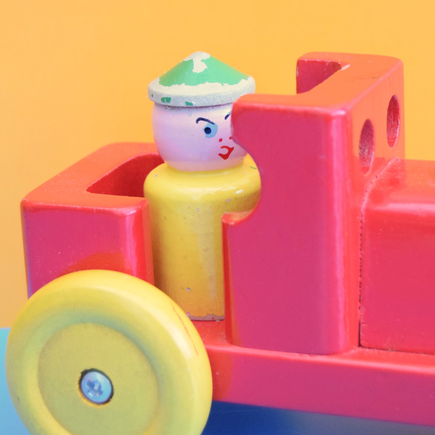 Vintage 1960s Wooden Train Toy With Driver - Escor