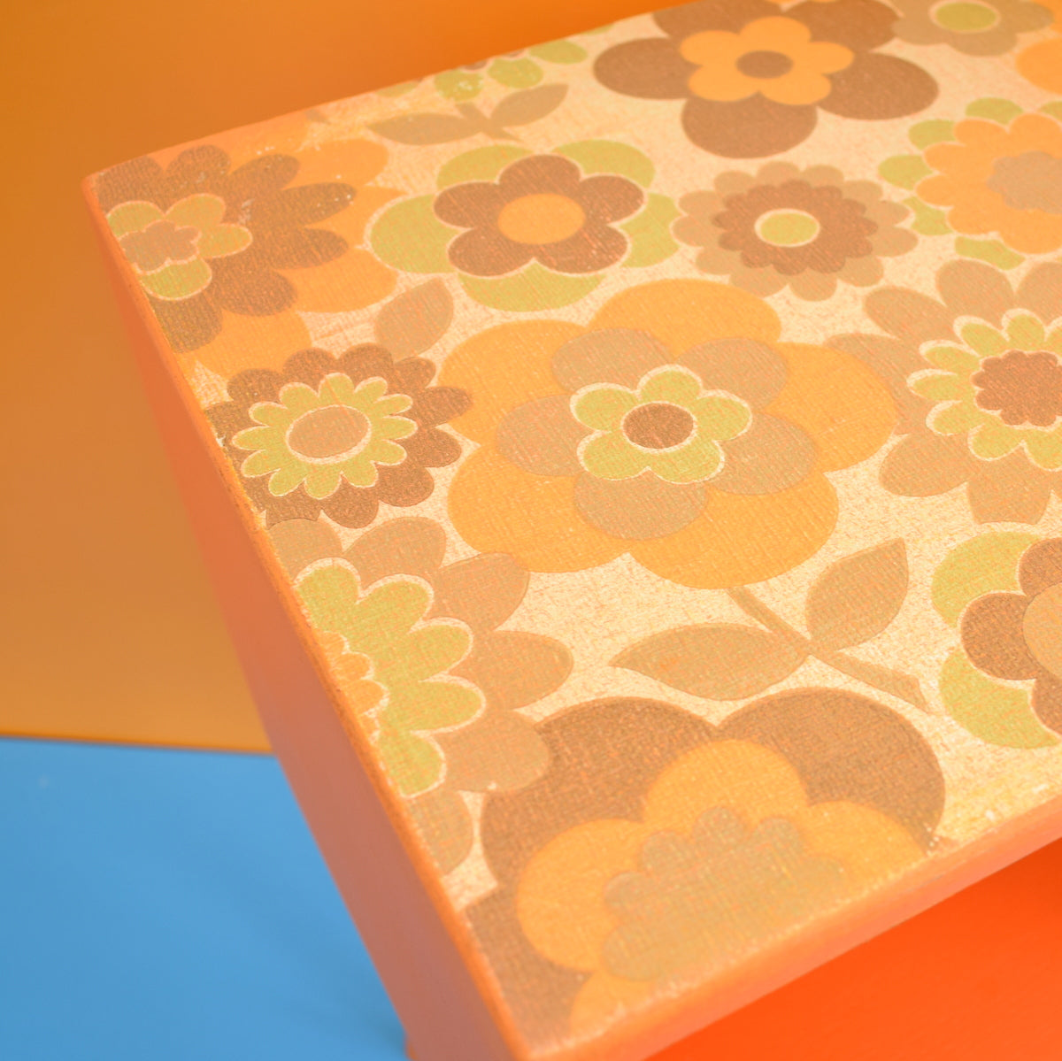 Vintage 1960s Bedside / Lamp Table - Orange Flower Power