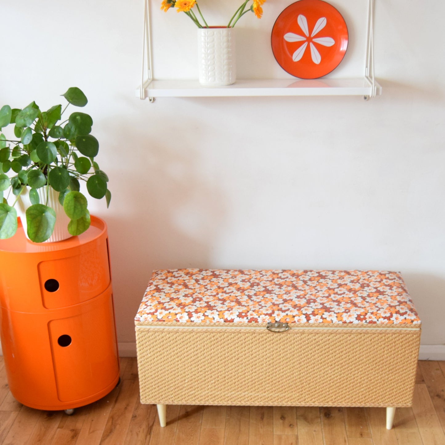 Vintage 1960s Blanket Box / Toy Box / Seat / Storage - Flower Power Vinyl