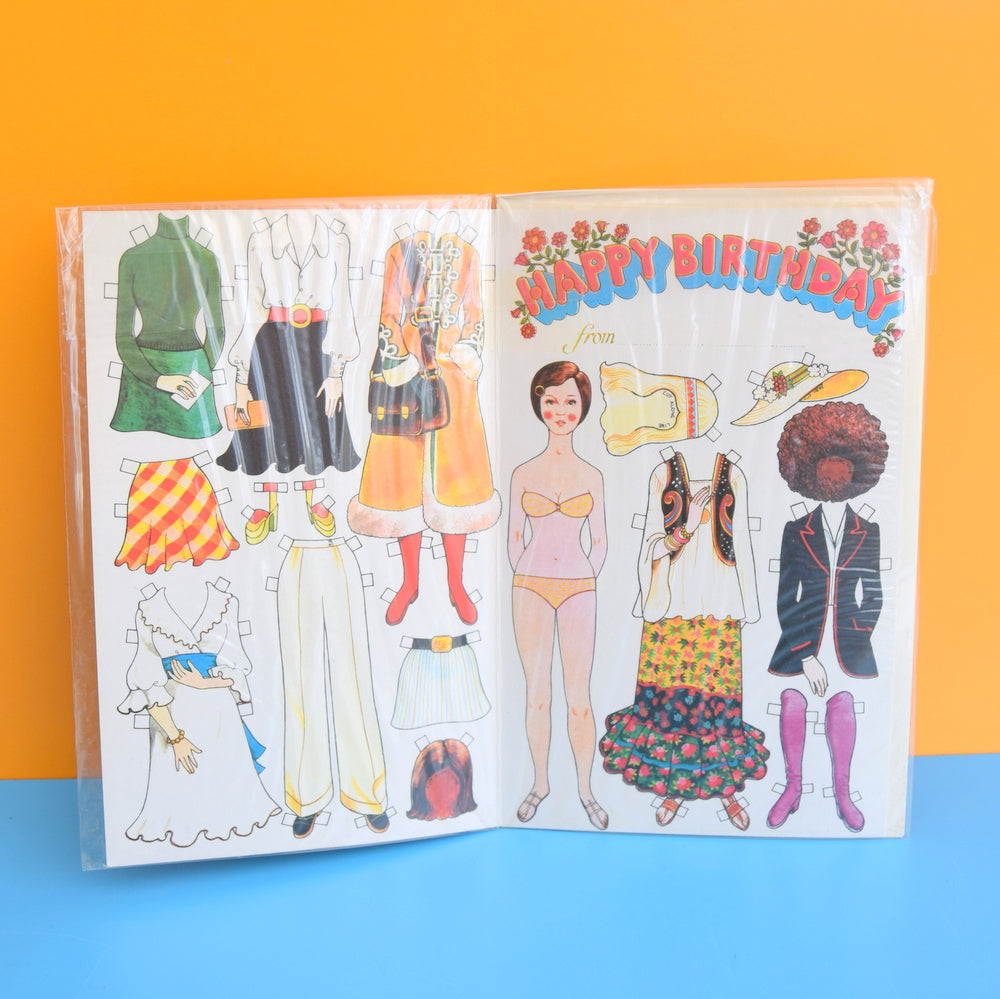 Vintage 1970s Greeting Card - Cut Out - Happy Birthday - Hippy Doll To Dress
