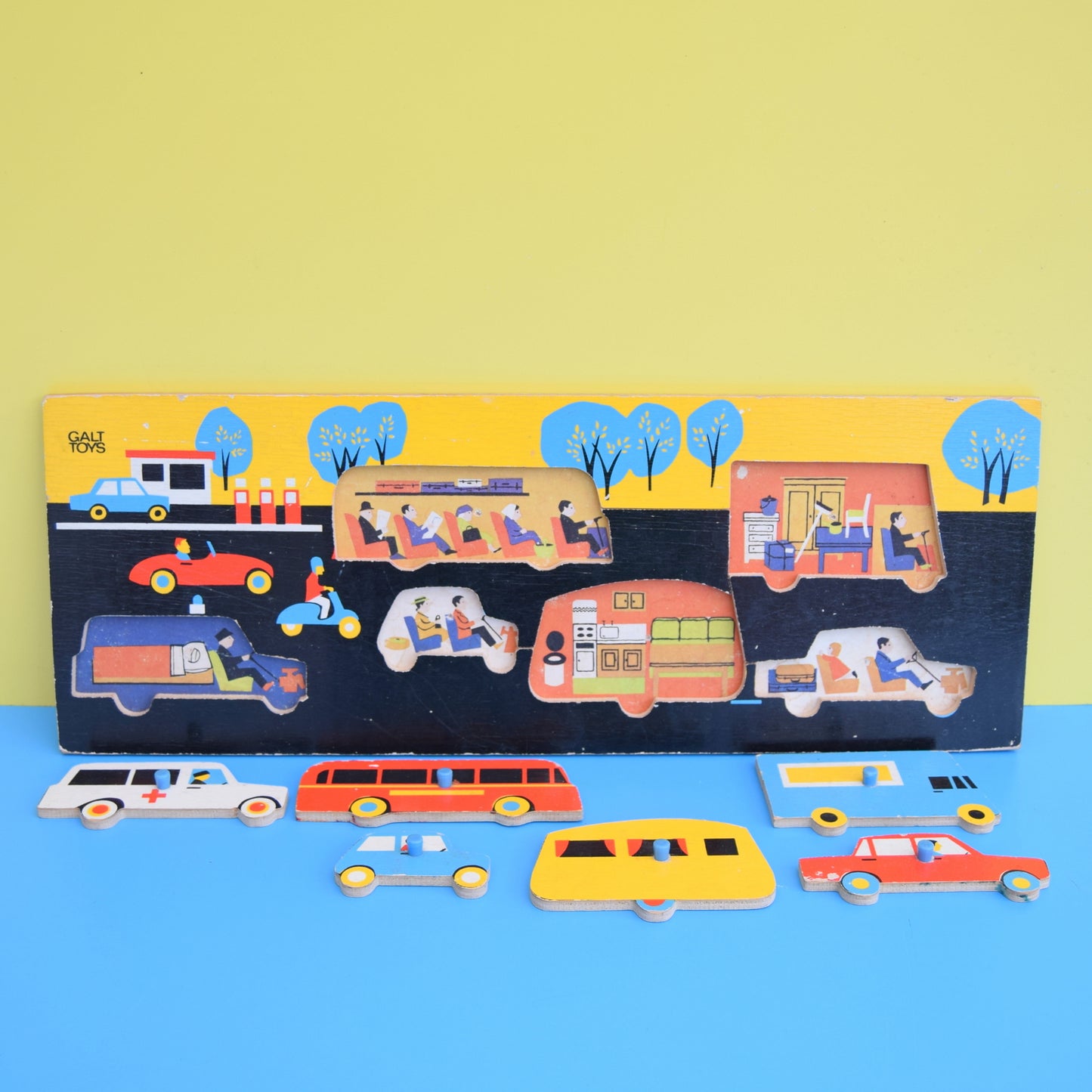 Vintage 1960s Wooden Jigsaw Puzzle - Galt - Traffic Jam