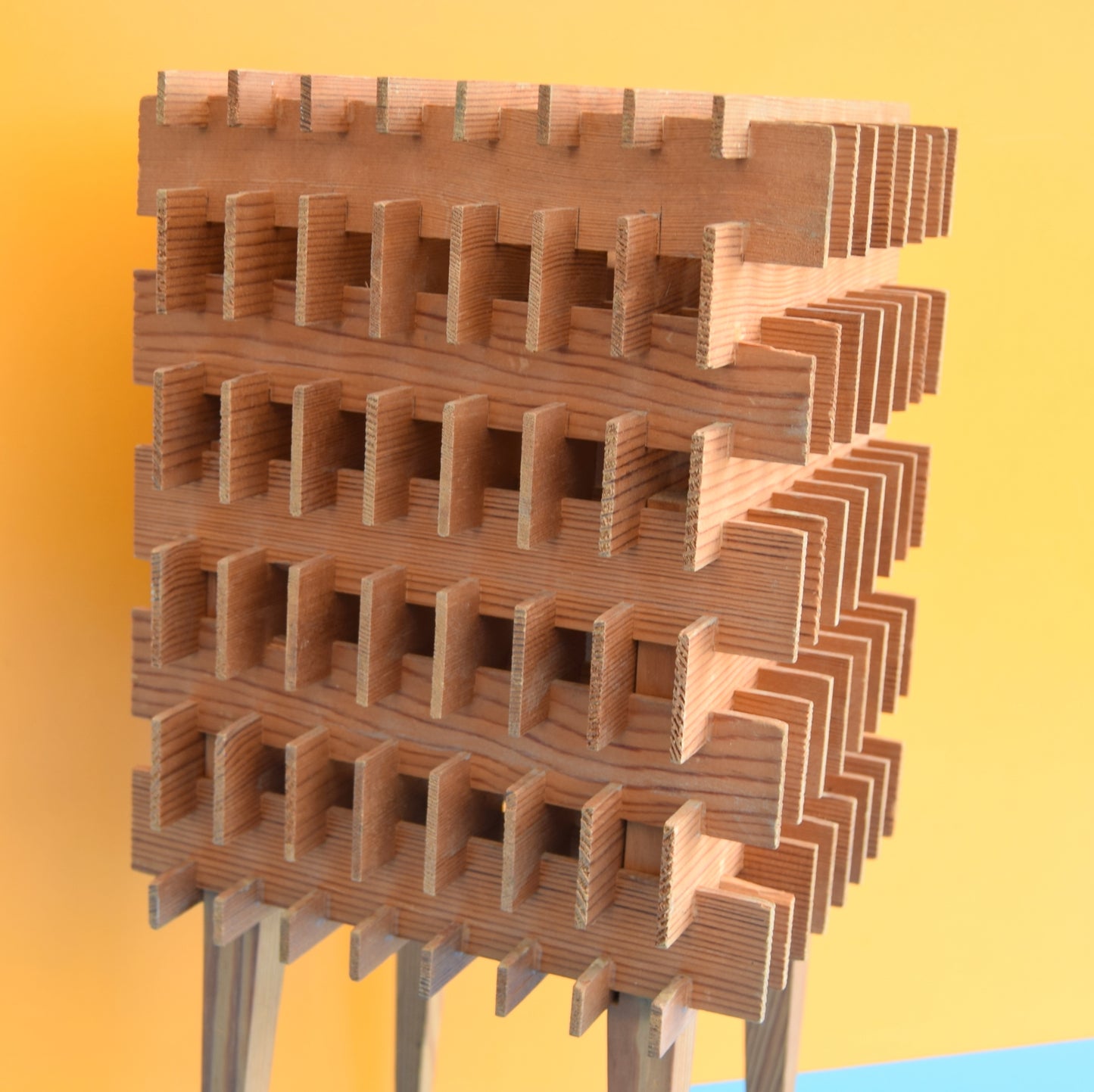 Vintage 1970s Slatted Wooden Table Lamp - Pine