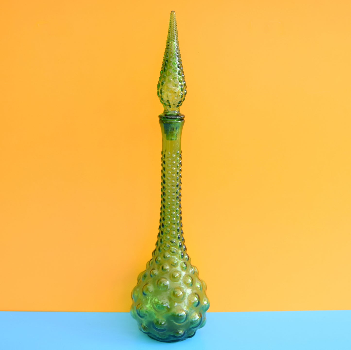 Vintage Italian 1960s Glass Bubble Genie Bottle - Green by Pineapple Retro