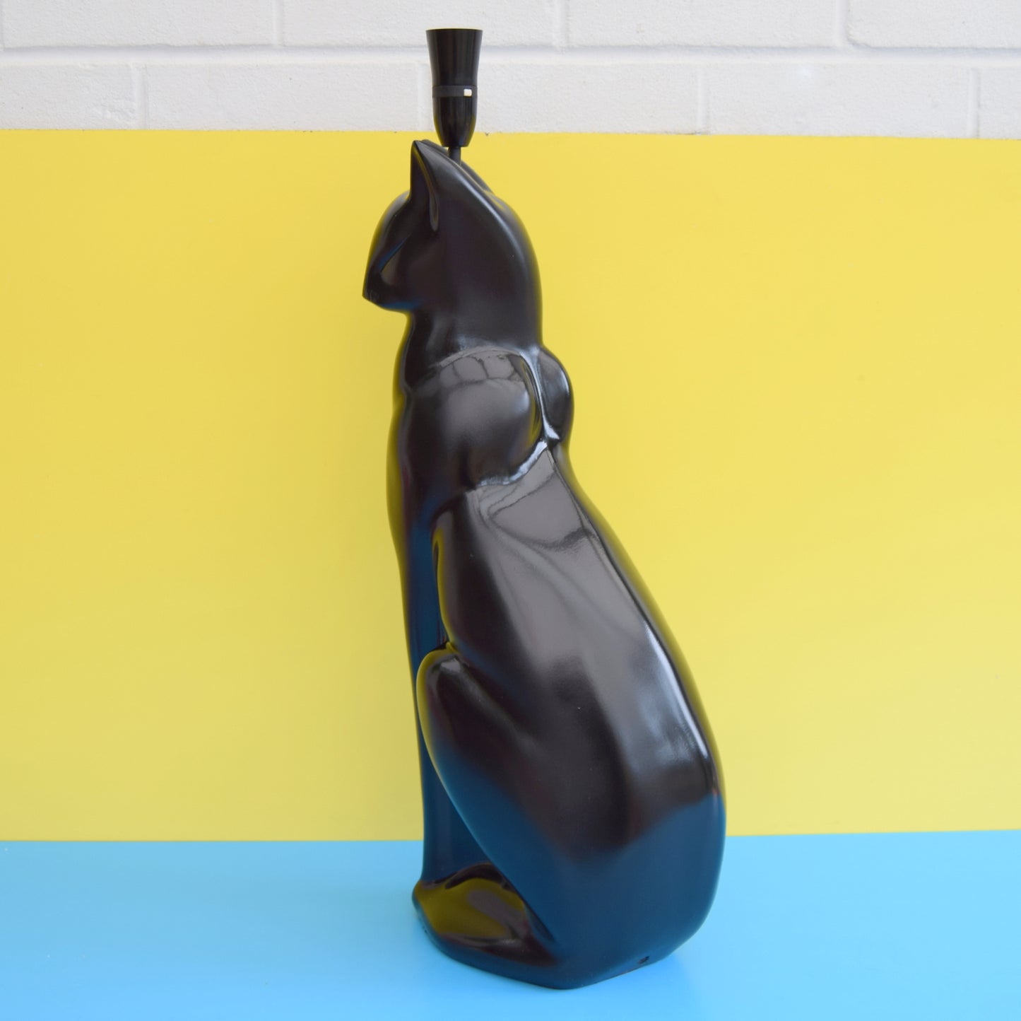 Vintage 1950s Large Cat Lamp - Inspired By The Chassagne Heals Cat - Black