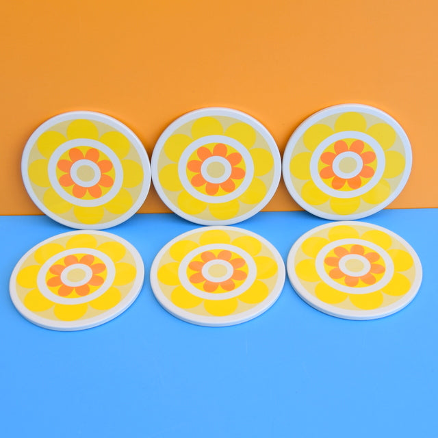 Vintage 1970s Coasters - Ian Logan Lollipop - Flower Power - Yellow