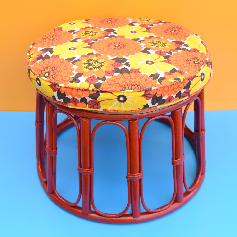 Vintage Bamboo Stool / Table - Red - Flower Power