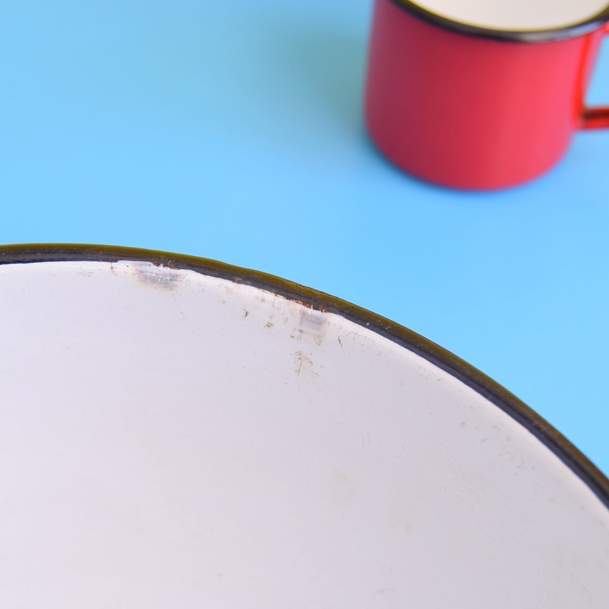 Vintage 1960s Enamel Bowl & Mug - Polka Dot - Red & White