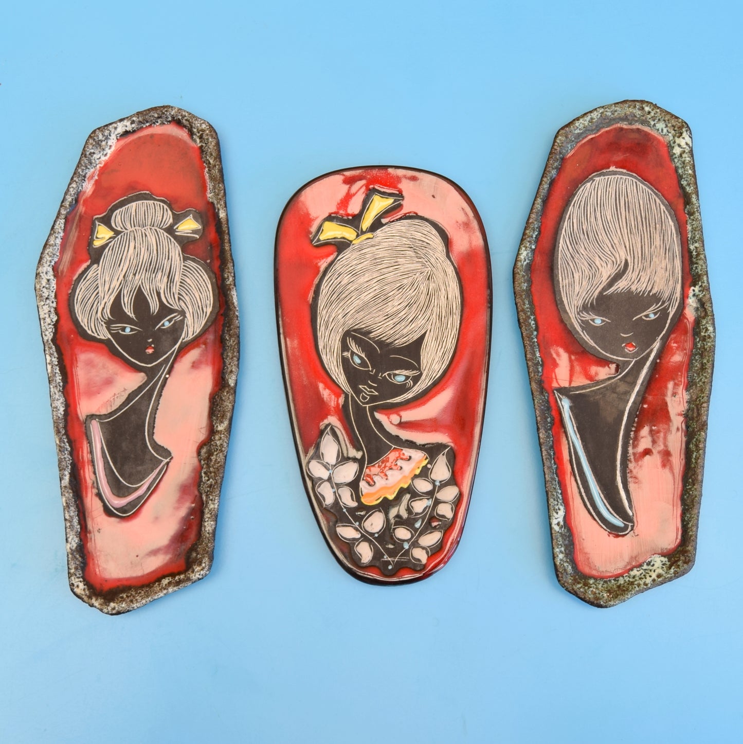 Vintage 1950s Ceramic Dishes - San Marino - Italian Pottery - Red