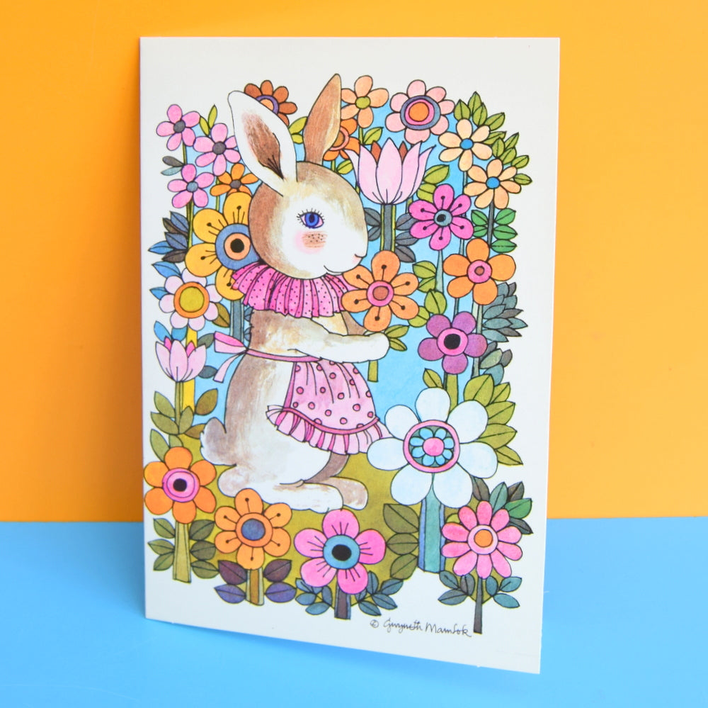 Vintage 1970s Greeting Card - by Gwyneth Mamlok - Flower Bunny