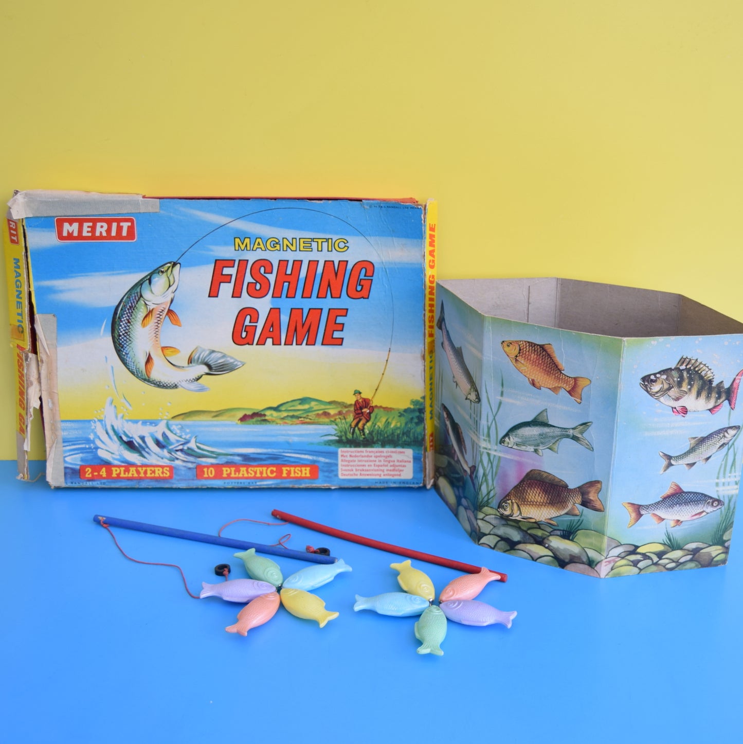 Vintage 1960s Magnetic Fishing Game - Merit - Plastic Fish