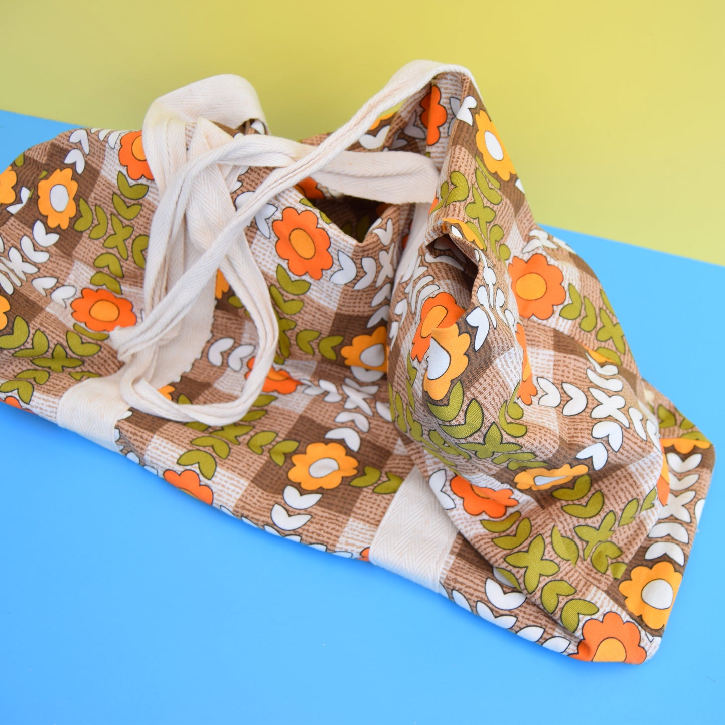 Vintage 1960s Large Handmade Bag - Flower Power - Orange by Pineapple Retro