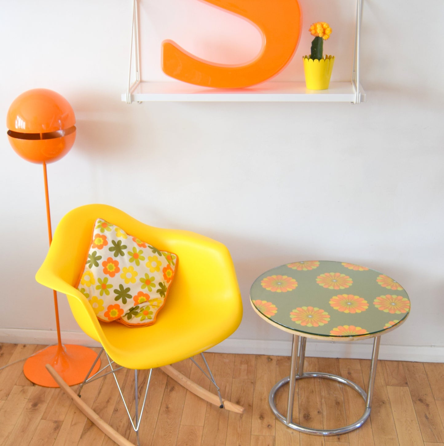 Vintage 1960s Chrome Side / Coffee Table - Flower Power