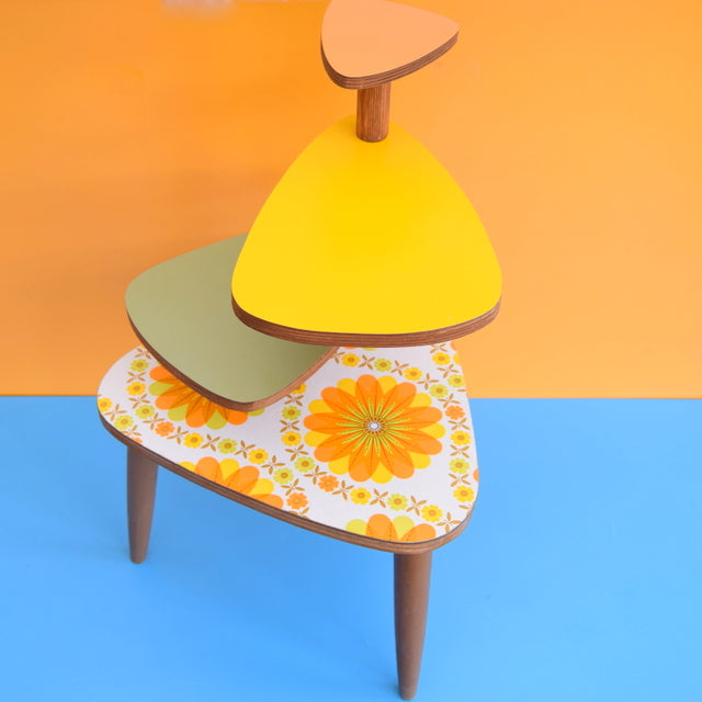 Vintage Style Formica Plant Stand / Table - Orange, Green & Yellow - Flowers