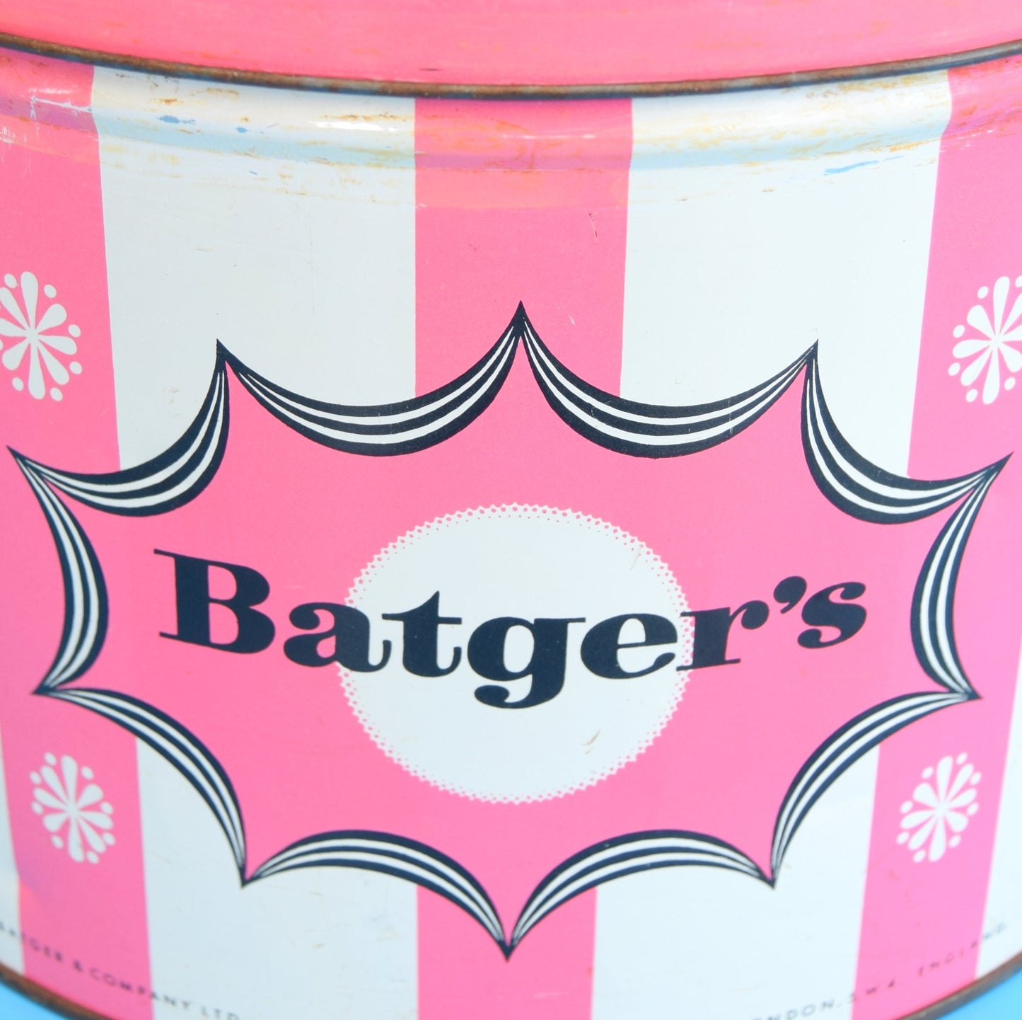 Vintage 1950s Large Batgers Toffee Tin - Pink Stripe by Vintage