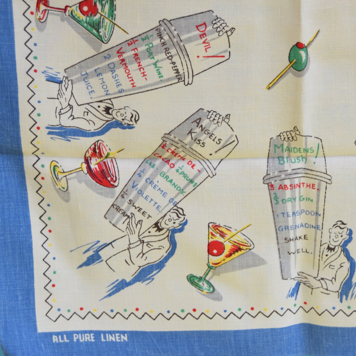 Vintage 1950s Cocktail Tea Towel - Home Bar