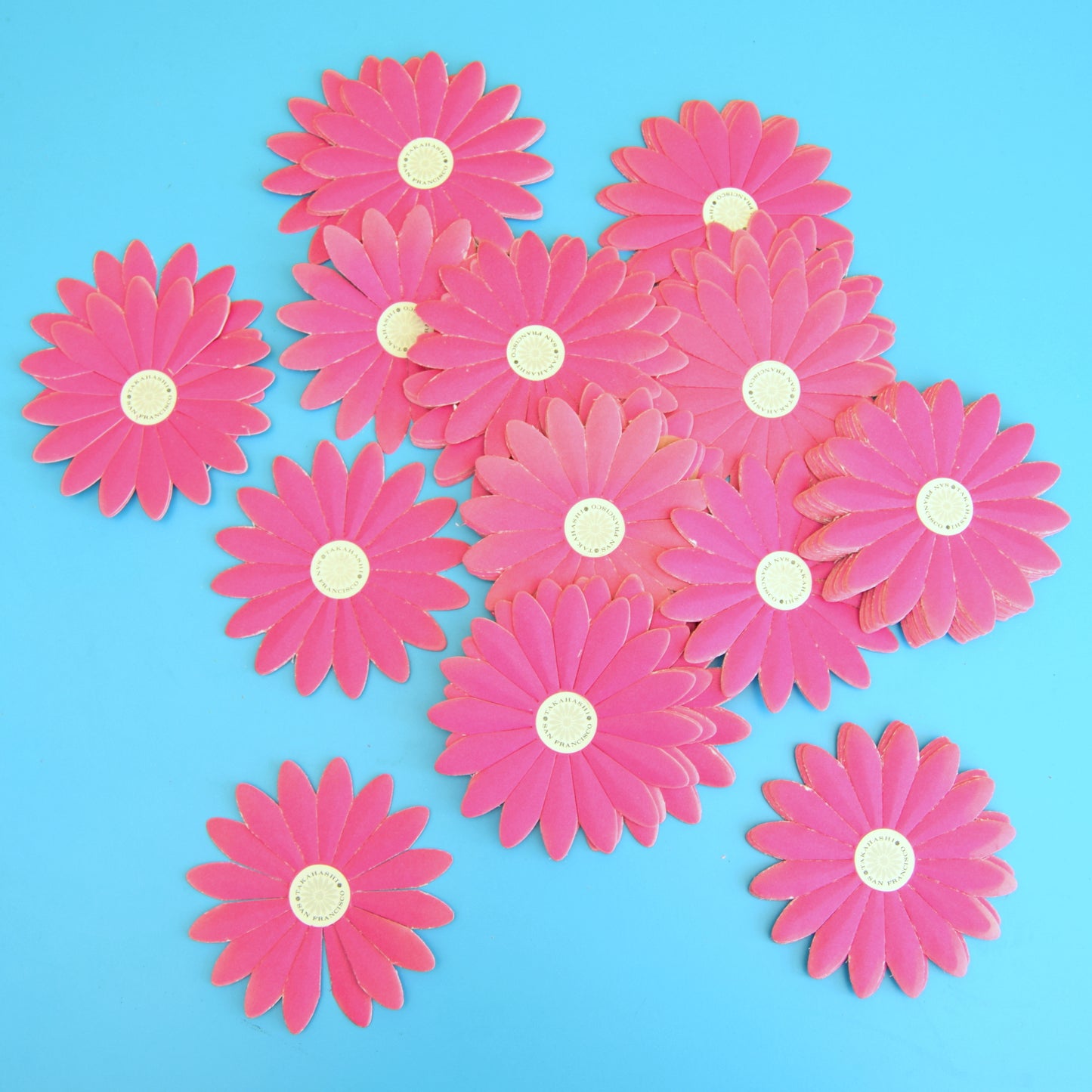Vintage 1960s Takahashi Paper Flower Heads x5 - Blue/ Green / Pink by Vintage