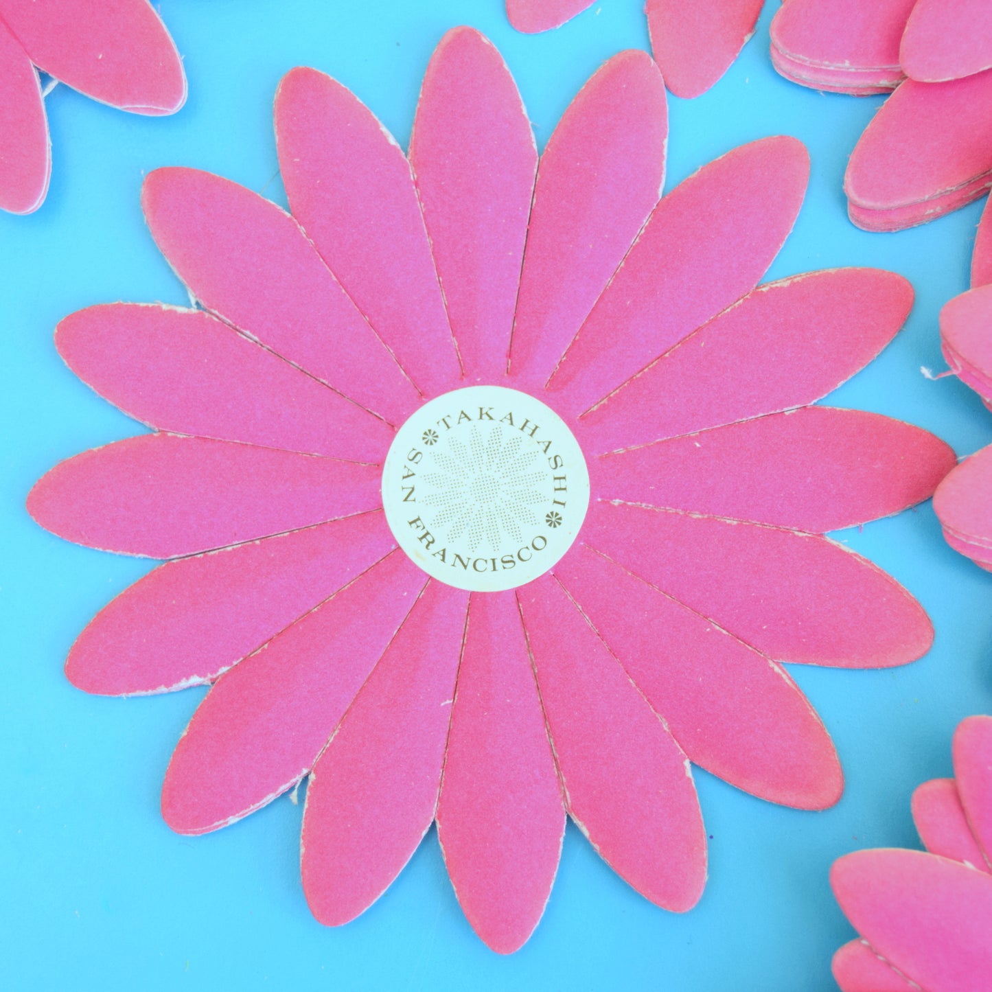 Vintage 1960s Takahashi Paper Flower Heads x5 - Blue/ Green / Pink