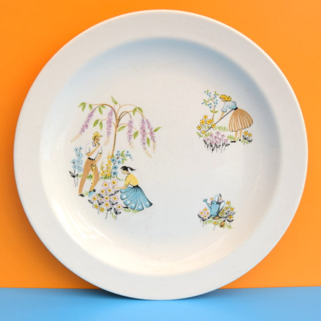 Vintage 1950s Beswick Green Fingers Pattern Dinner Plate - Kitsch