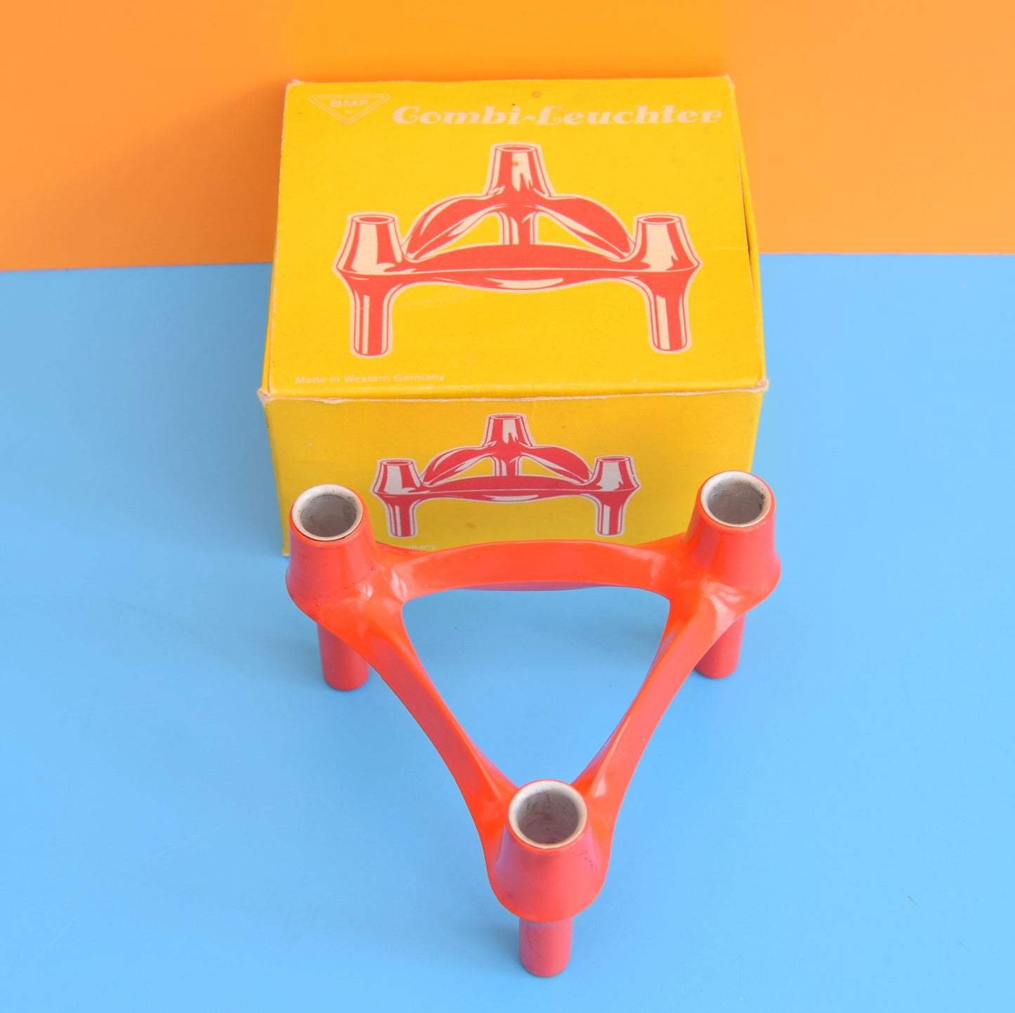 Vintage 1960s Plastic Stacking Candle Holder BMF - German - Orange