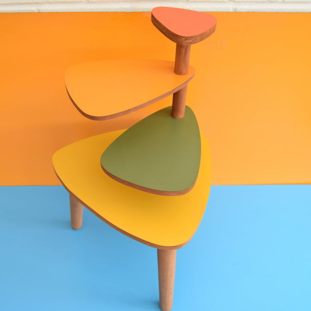 Vintage Style Formica Tiered Plant Stand / Table - Orange, Green & Mustard