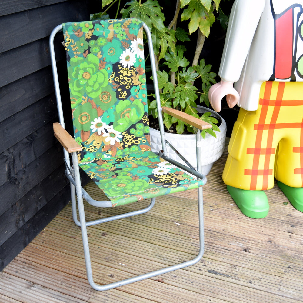 Vintage 1970s Folding Garden Chair - Flower Power - Green (2 Available)