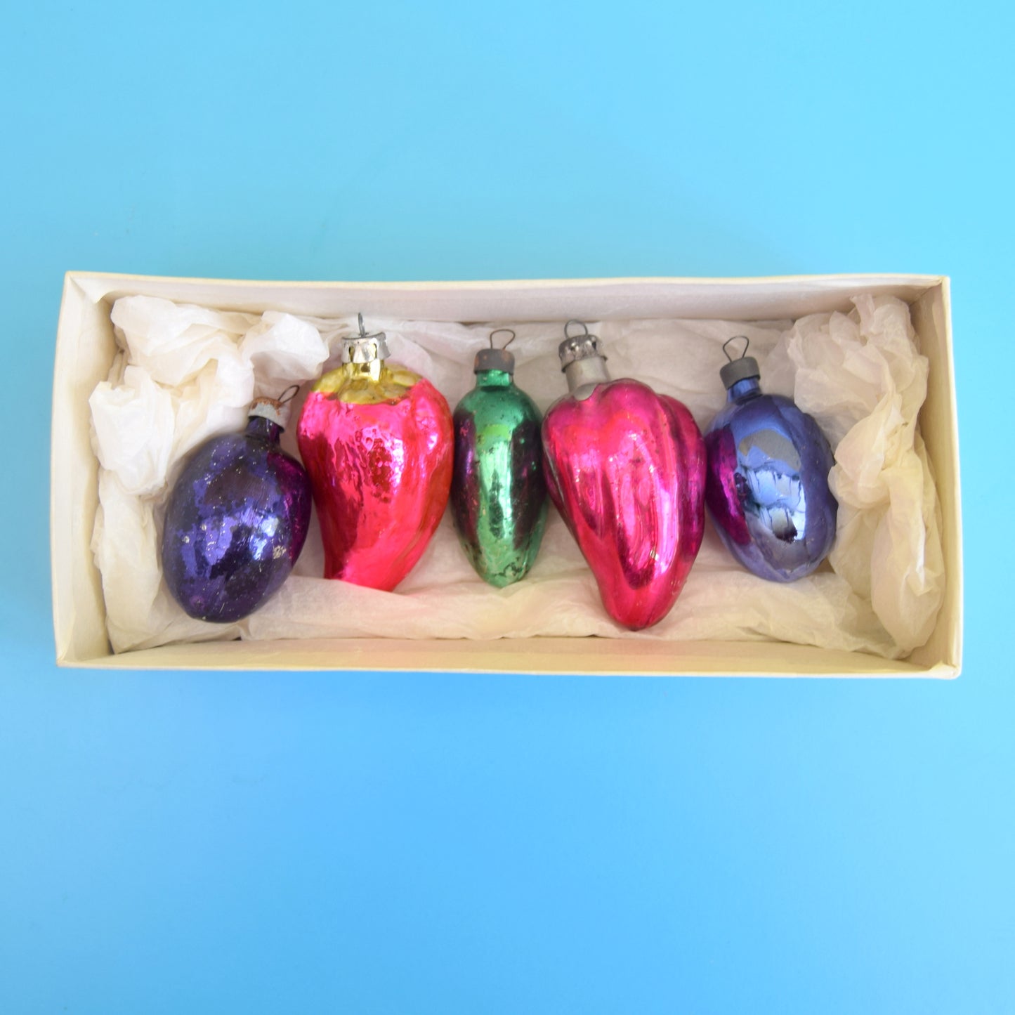 Vintage 1950s Mixed Glass Russian Christmas Baubles - Vegetables