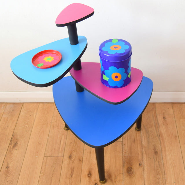 Vintage Style Formica Plant Stand / Table - Pink, Turquoise & Blue
