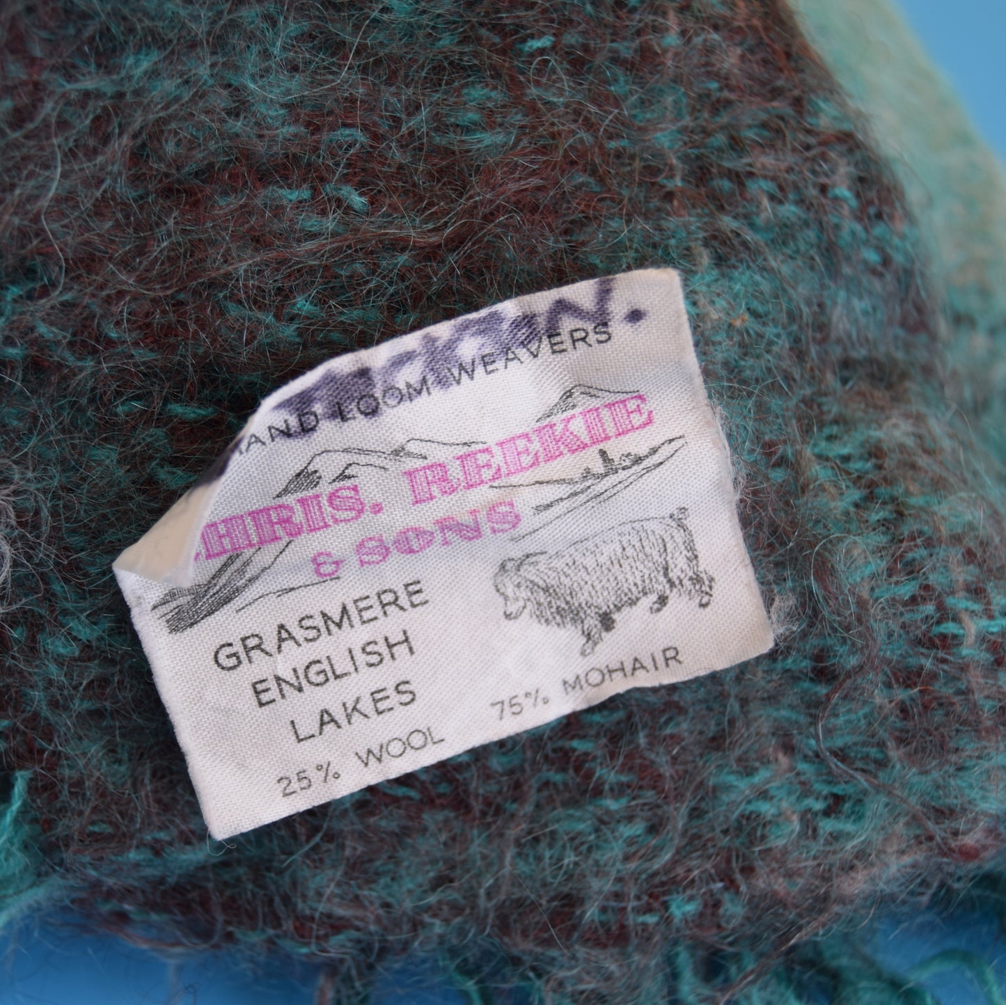 Vintage 1960s Mohair Small Blanket / Throw - Teal