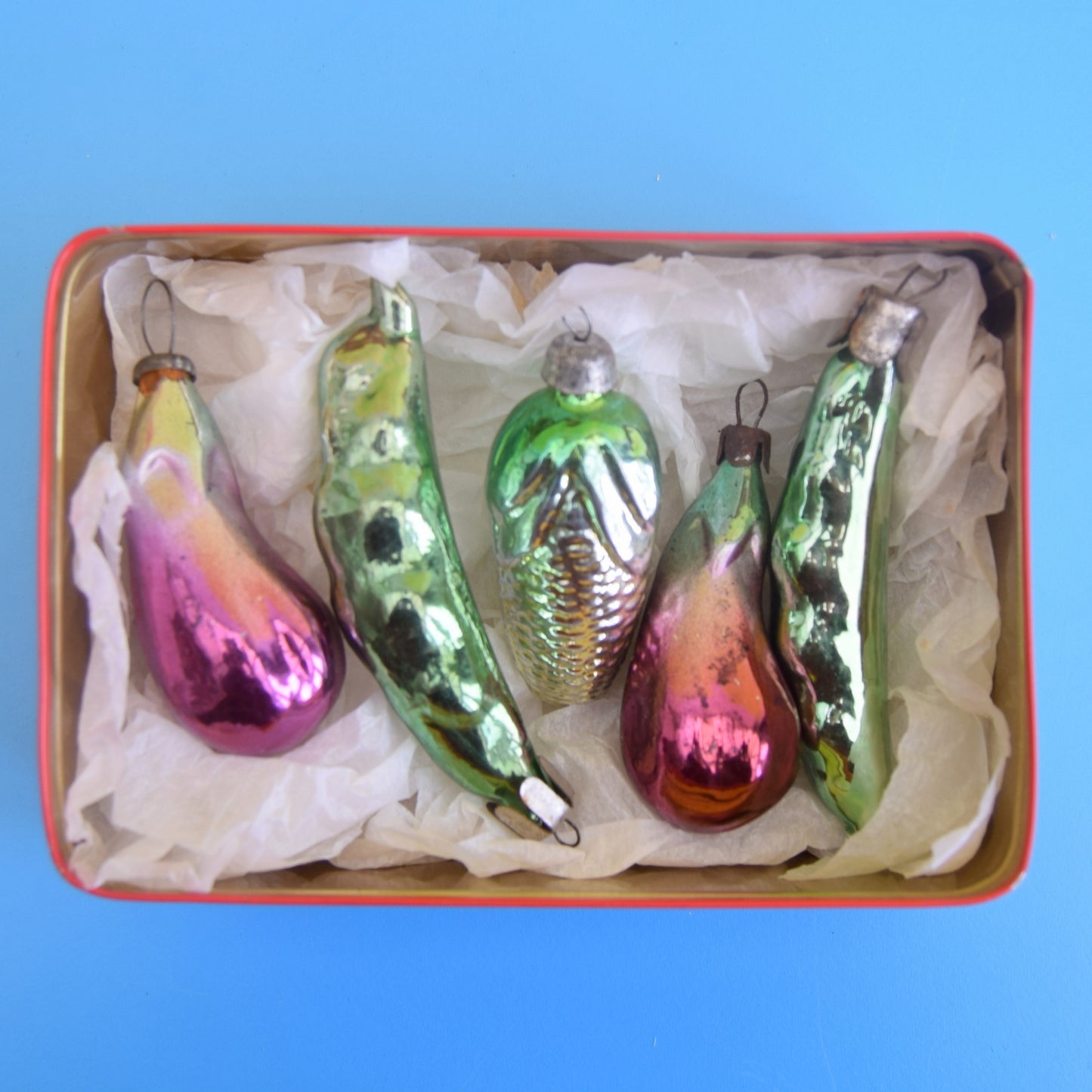 Vintage 1950s Smaller Glass Russian Christmas Baubles - Vegetables