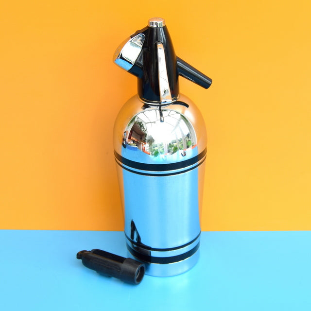 Vintage 1950s Soda Syphon & Key - Chrome / Black