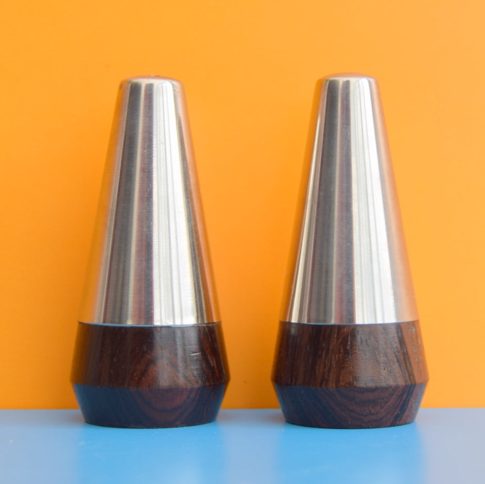Vintage 1960s Stainless Steel / Rosewood Mini Salt & Pepper - Danish