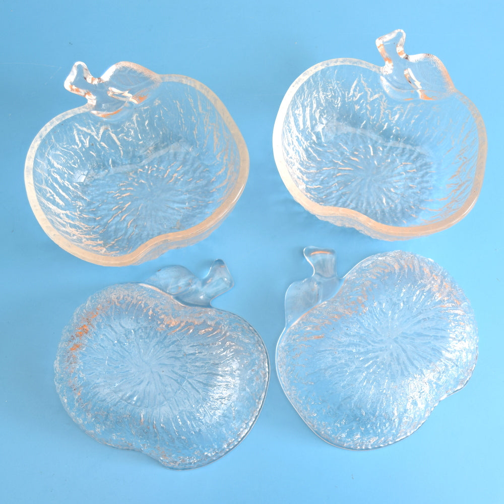 Vintage 1960s Clear Glass Dishes - Apple Shaped x4