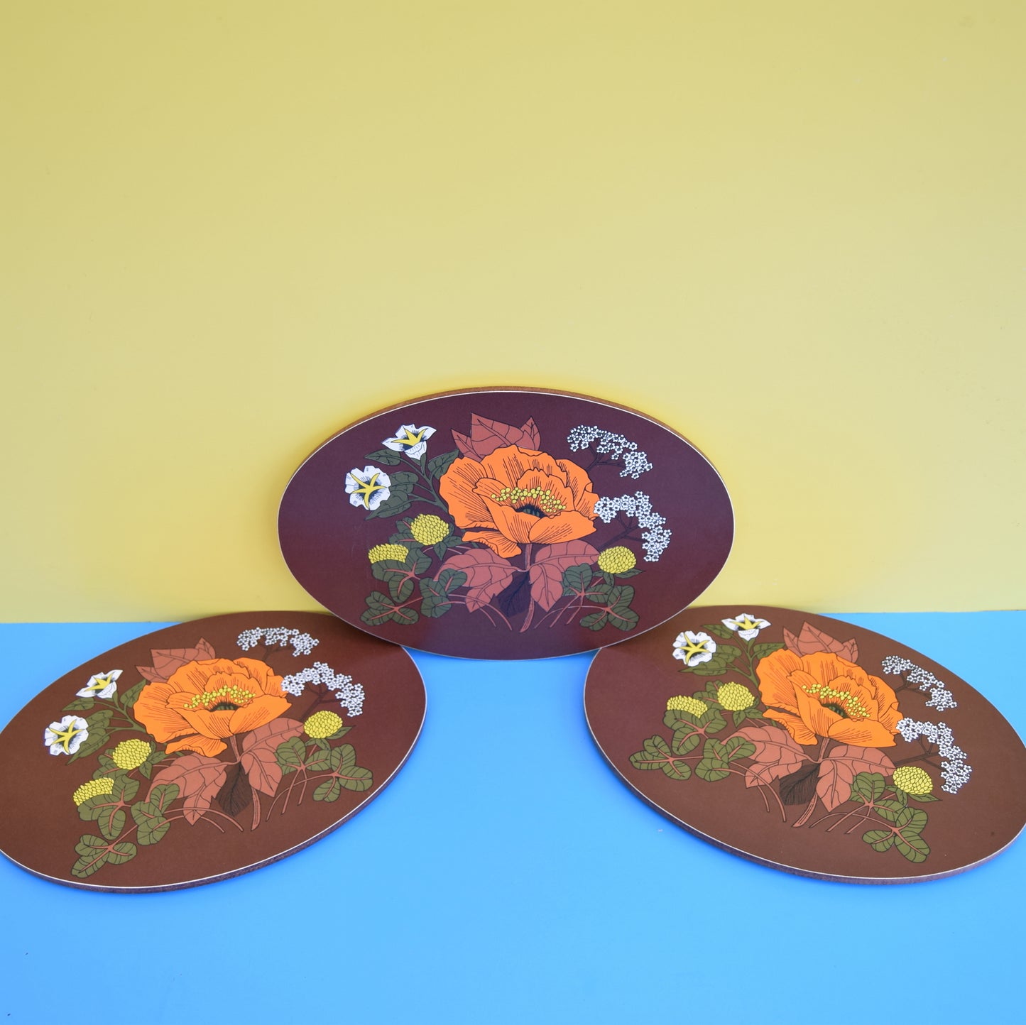 Vintage 1970s M&S Pan Stands / Oven Glove - Poppy - Brown