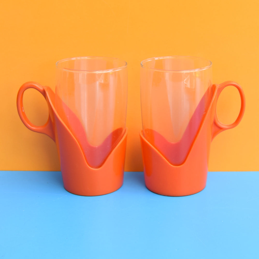 Vintage 1960s Drink-Up Glass Mugs x2 - Orange