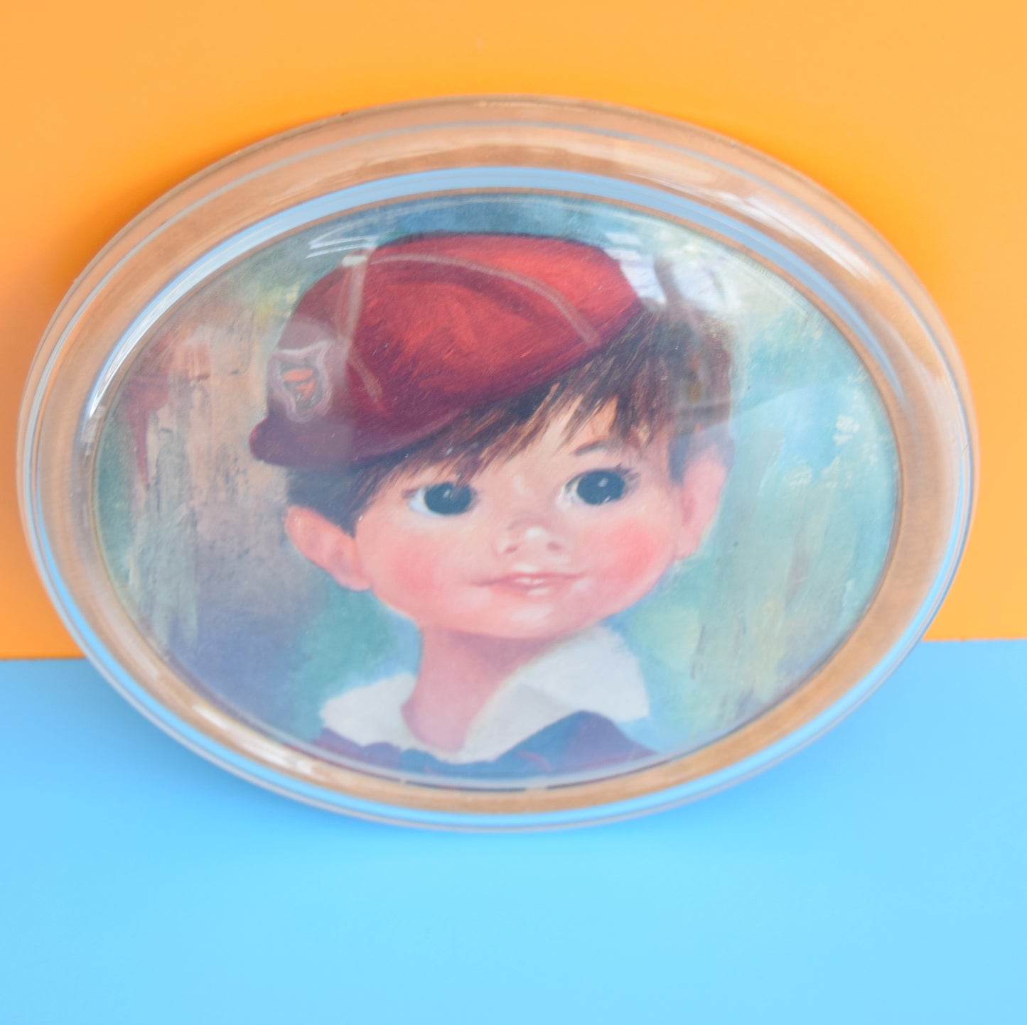 Vintage Kitsch 1960s Shabner Style Girl & Boy Round Pictures