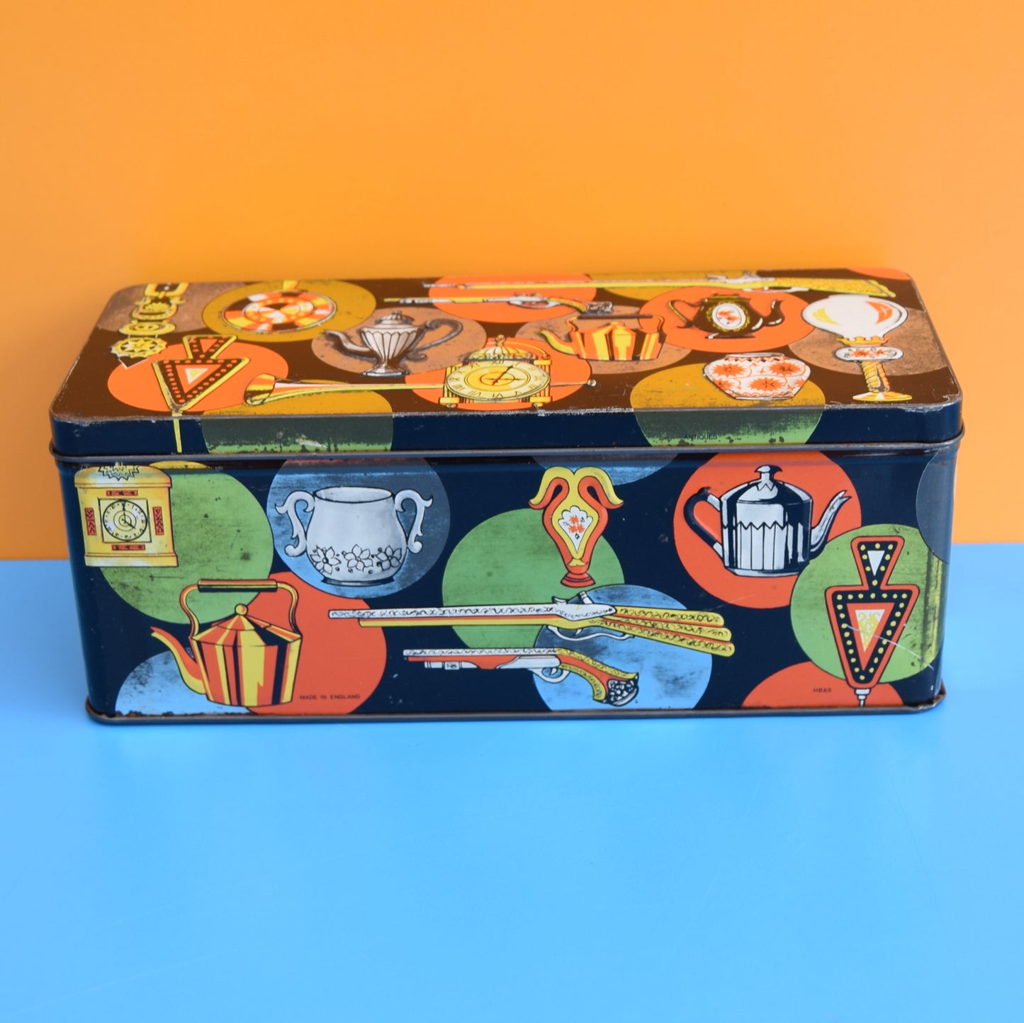 Vintage 1970s Tin - Household Items - Orange & BLack