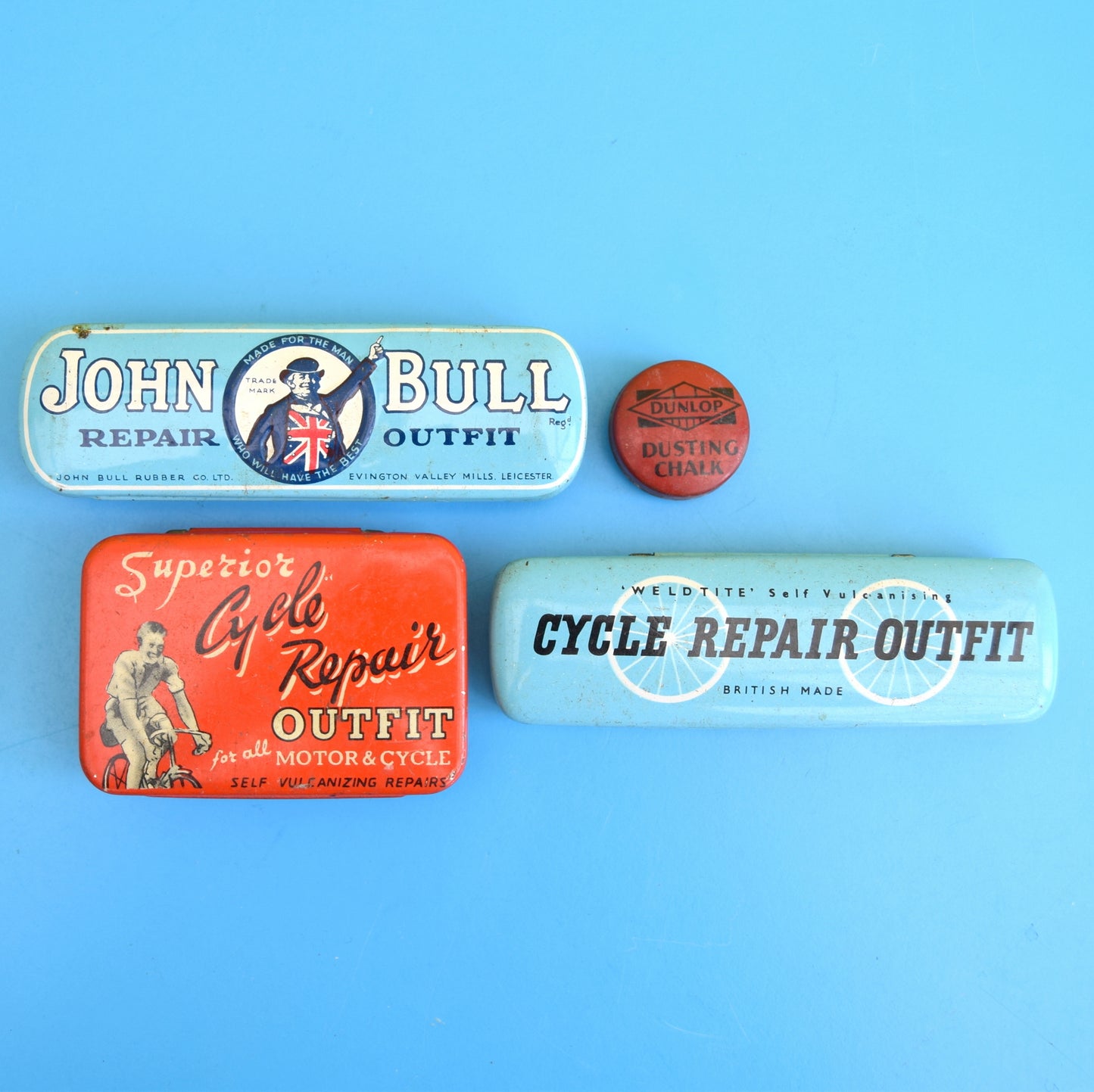 Vintage 1950s Bike Repair Kits In Tins - Great Display