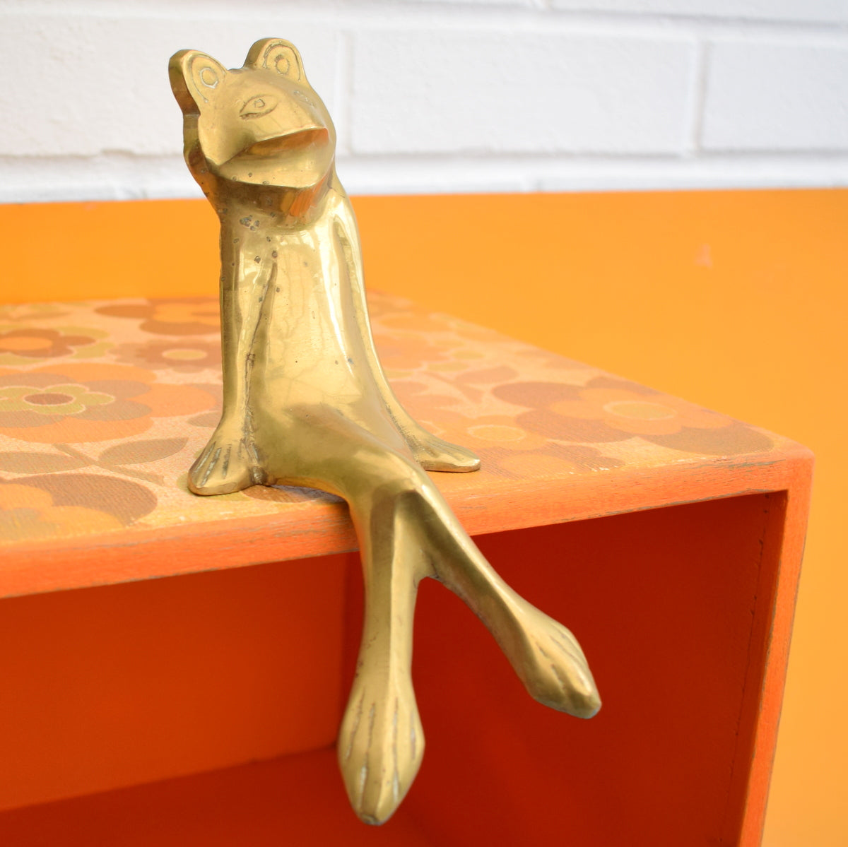 Vintage 1960s Brass Sitting Frog by Pineapple Retro