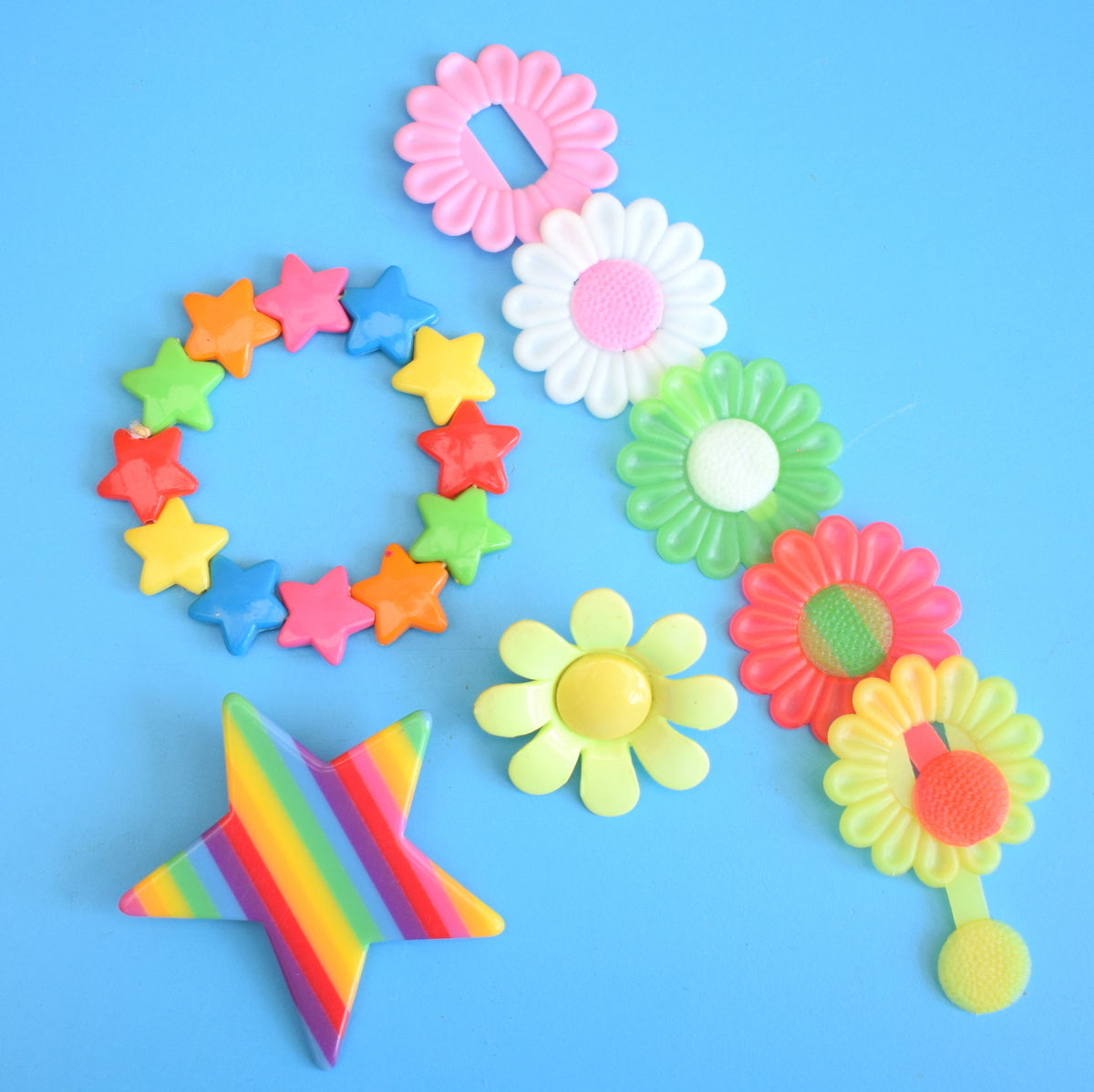 Vintage 1990s Fun Plastic Jewellery - Rainbows / Flower Power