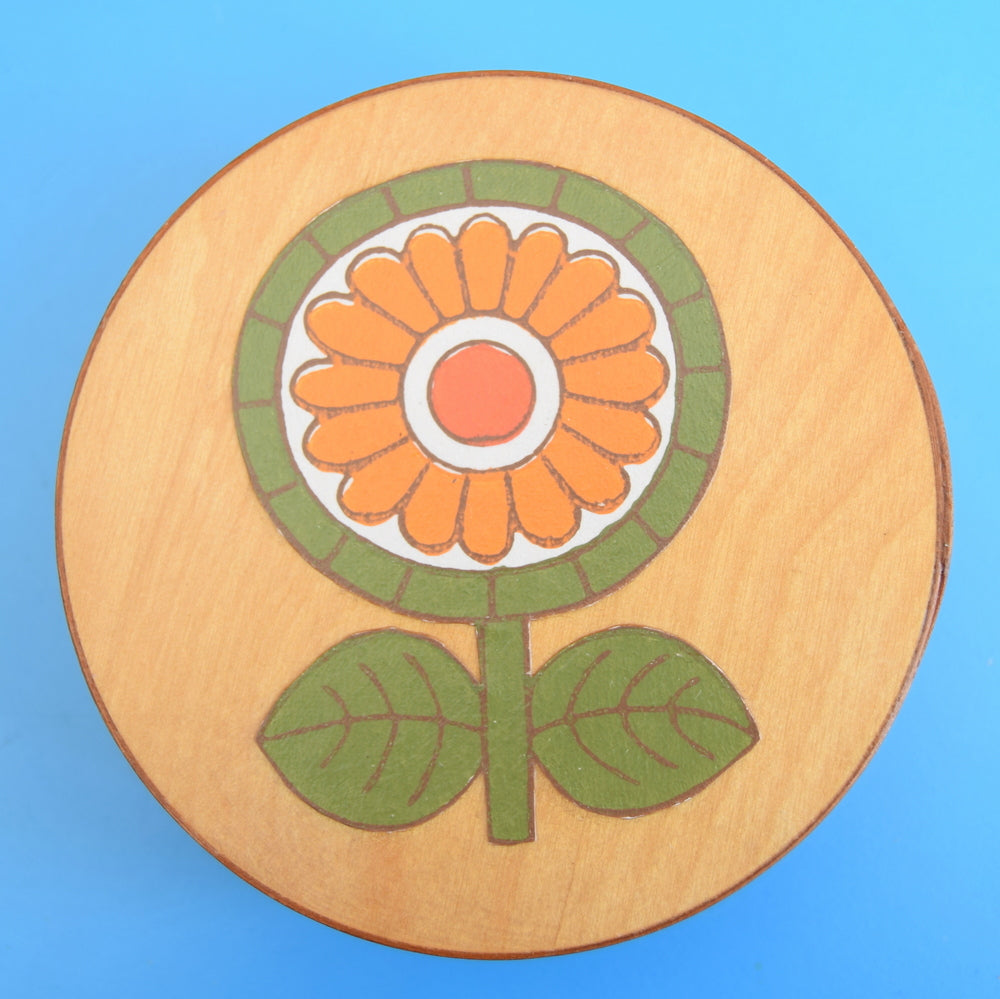 Vintage 1970s Small Steamed Wooden Box - Flower Power