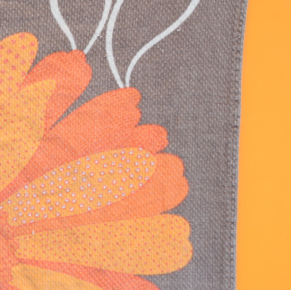 Vintage 1970s Flower Power Tea Towel - Orange & Brown