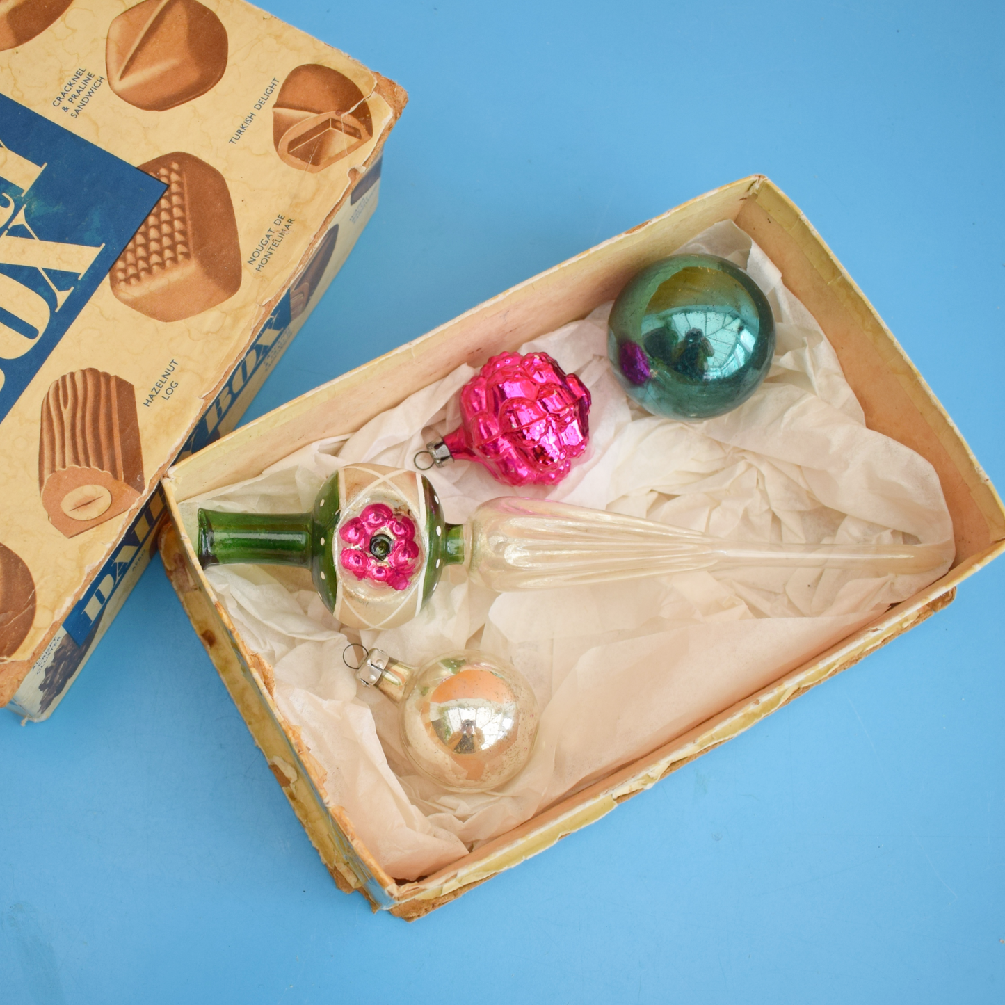 Vintage 1960s Mixed Glass Baubles & Topper by Pineapple Retro