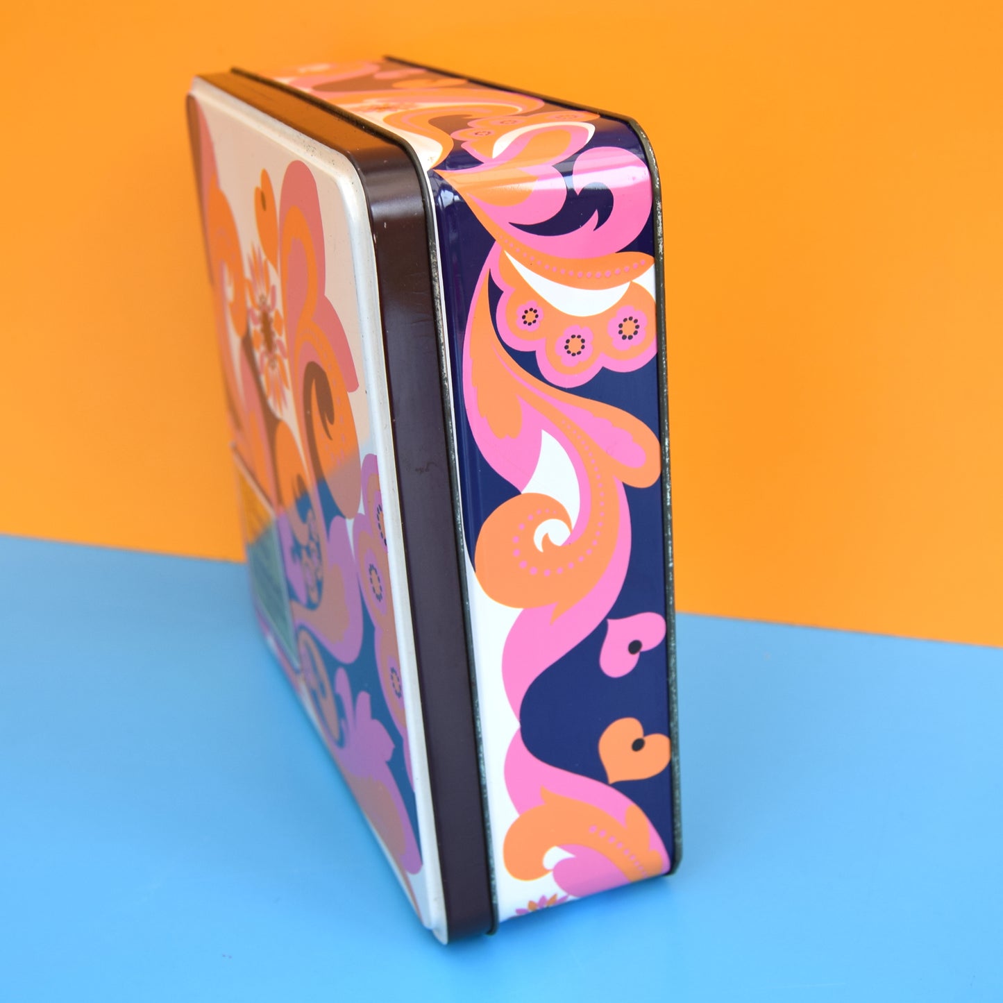 Vintage 1970s Cadbury's Tin - Pink & Purple - Flower Power