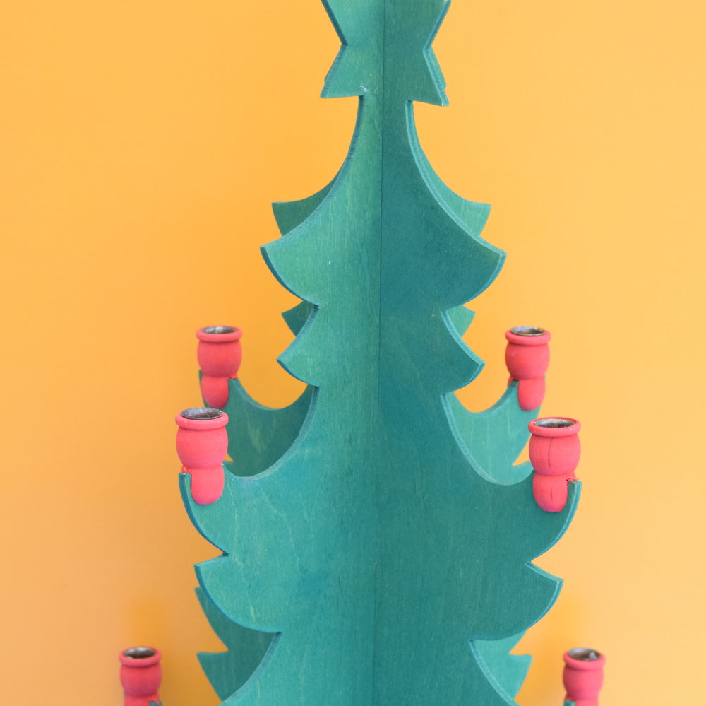 Vintage 1970s Large Swedish Wooden Christmas Tree Candle Holder - Green