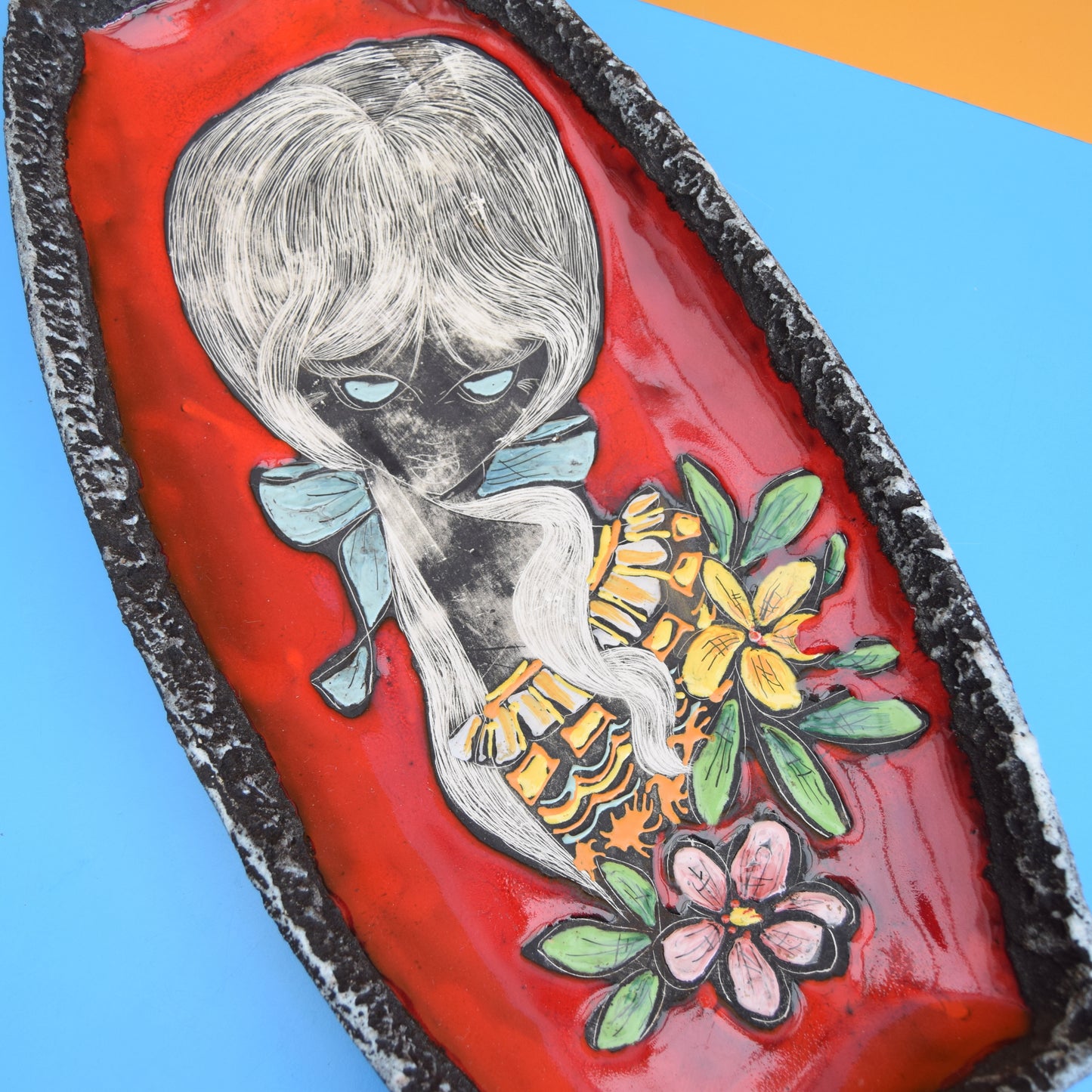 Vintage 1950s Large Ceramic Dish - San Marino - Italian Pottery - Red