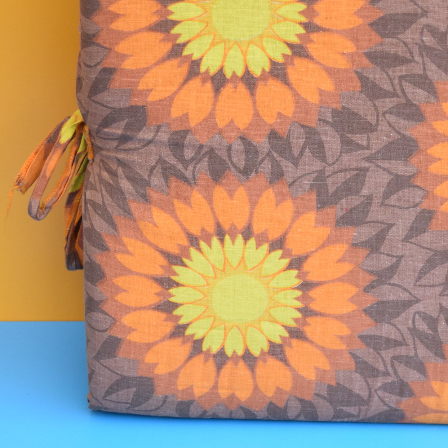 Vintage 1960s Padded Long Folding Cushion - Orange Flower Power by Vintage