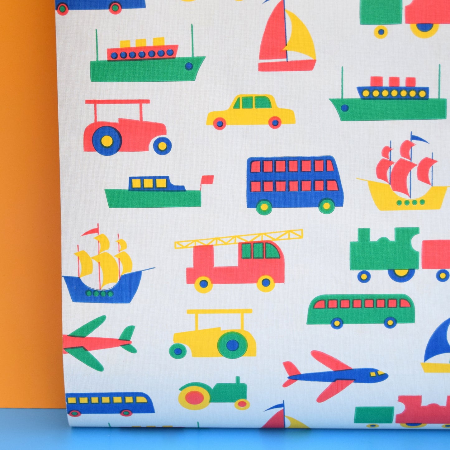 Vintage 1980s Vinyl Kids Wallpaper - Transport - Bright Colours