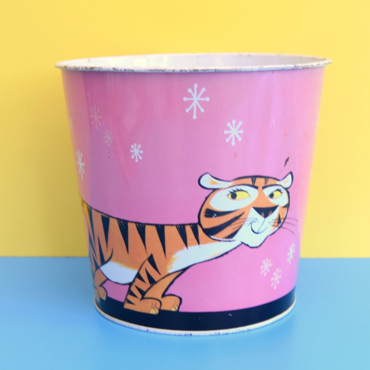 Vintage 1960s Metal Waste Paper Bin - Disney ? - Lion & Tiger