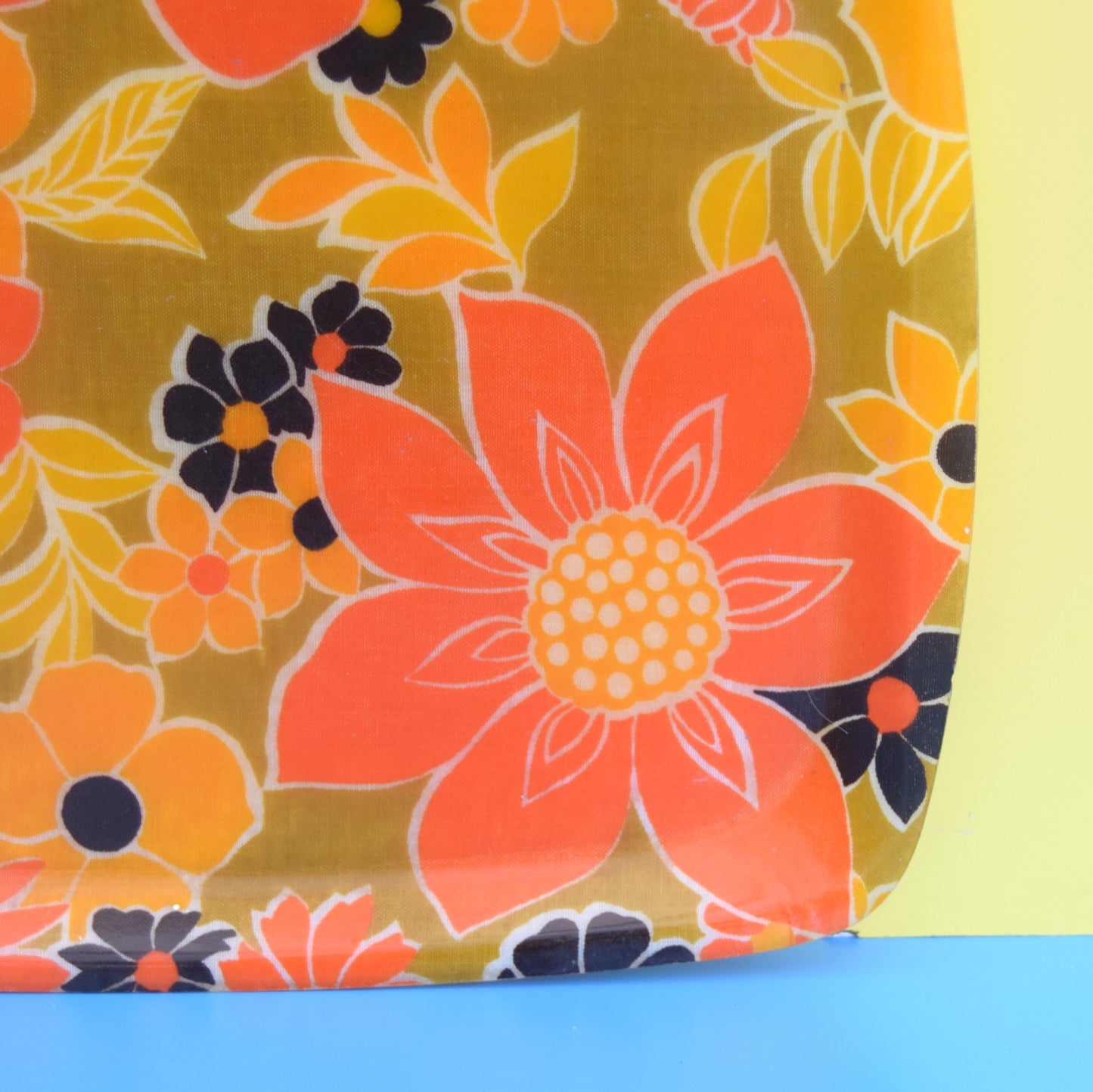 Vintage 1960s Flower Power Fibreglass Tray - Orange & Black by Vintage
